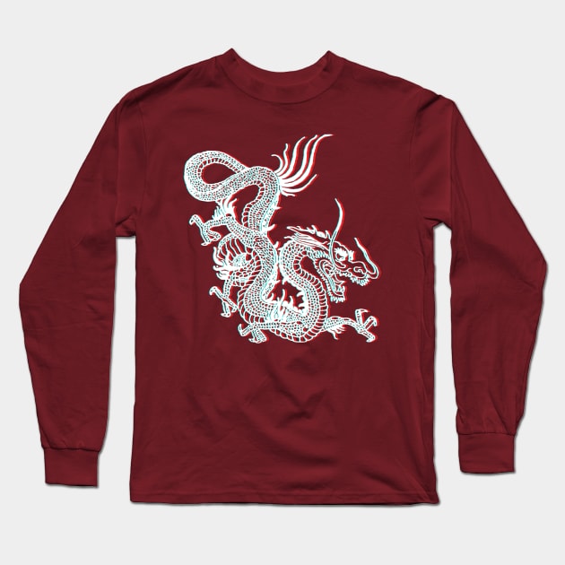 Chinese Dragon Glitch Long Sleeve T-Shirt by EddieBalevo